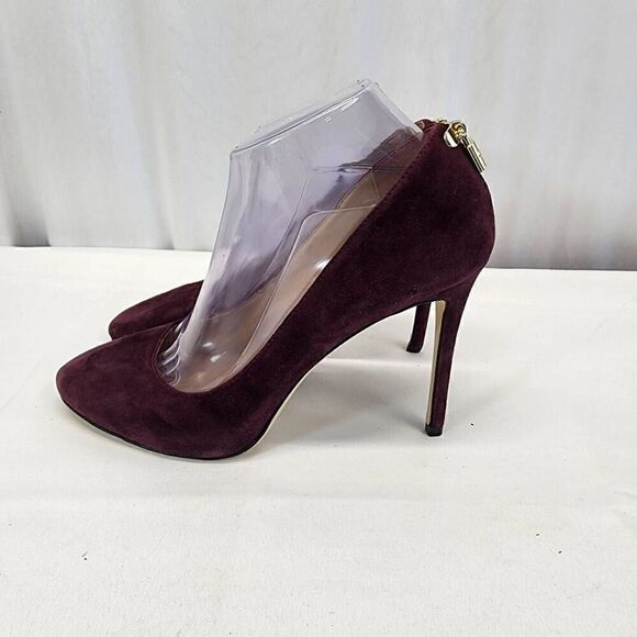 Michael Kors Burgandy Suede Heels Lock Hardware Size 8.5 - Picture 6 of 12